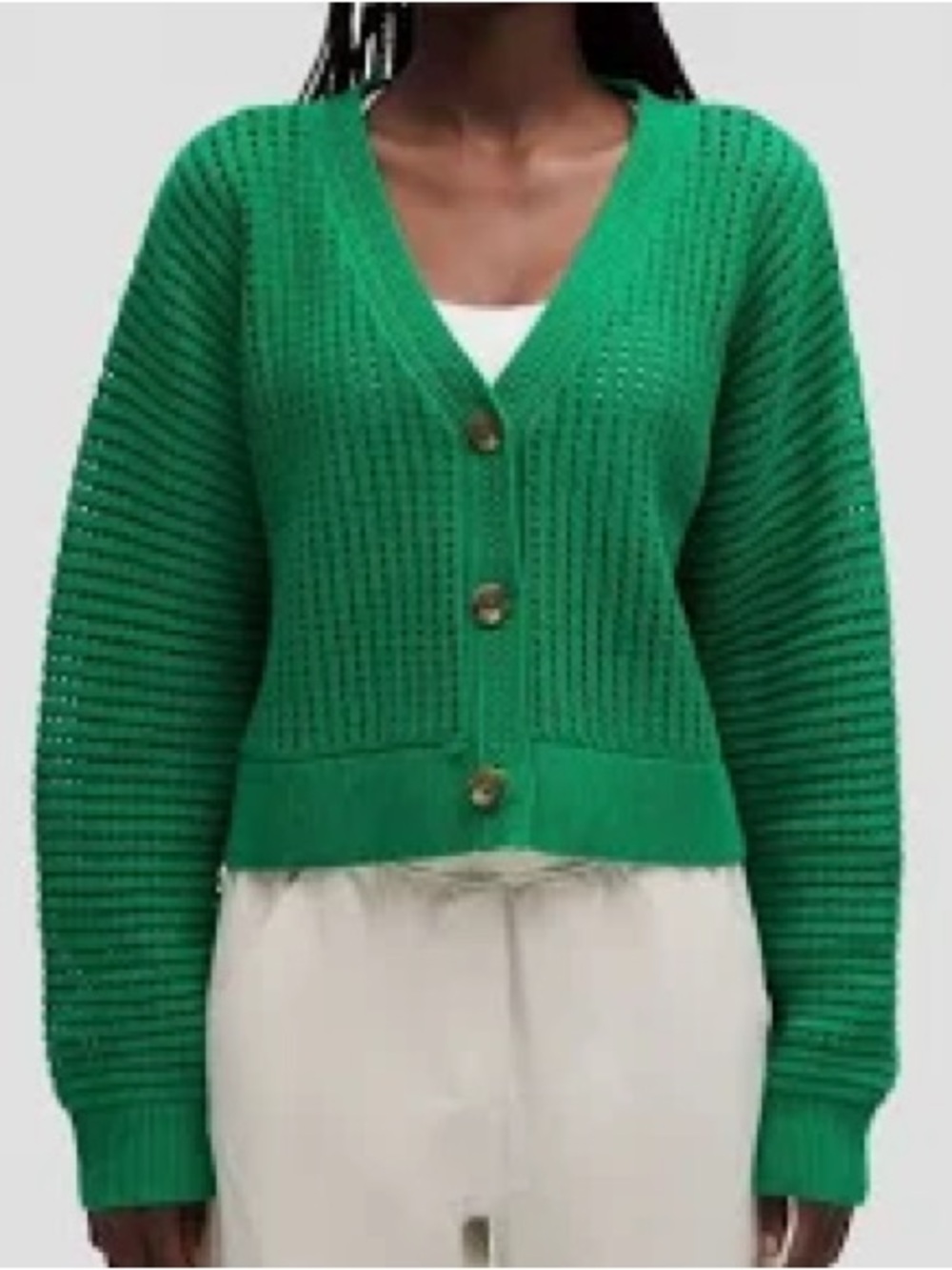 Lululemon cotton crochet mesh relaxed fit cardigan - raceway green
